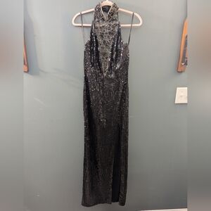 Niteline Elegant Vintage Black Sequin Halter Dress Women's Size 6 EUC